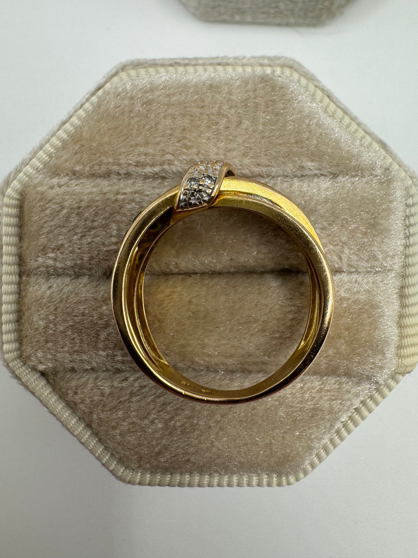 9ct gold sapphire and diamond crossover ring