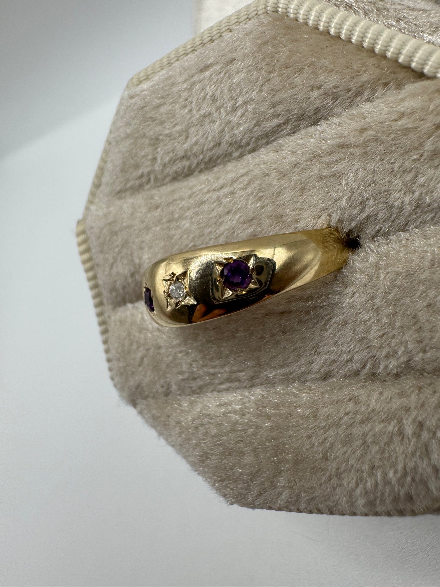 9ct gold amethyst and diamond gypsy ring