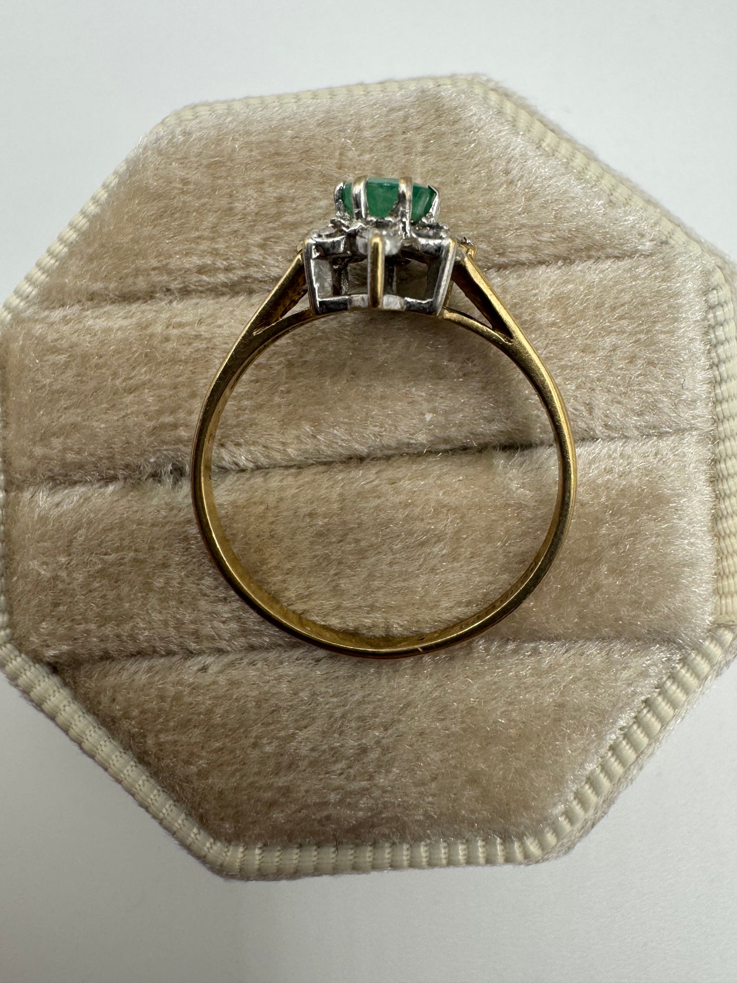 9ct gold emerald and diamond cluster ring
