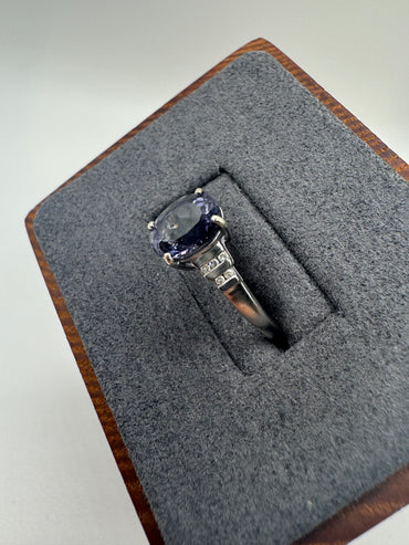 9ct white gold iolite and diamond ring
