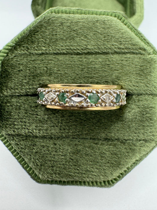 9ct gold emerald and diamond full eternity ring