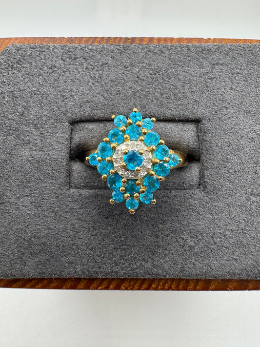 9ct gold apatite and diamond cluster ring