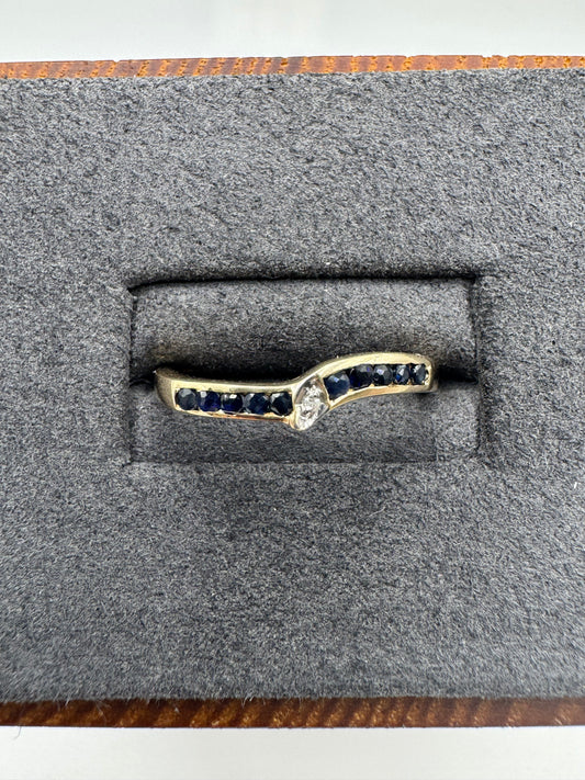 9ct gold sapphire and diamond wishbone ring