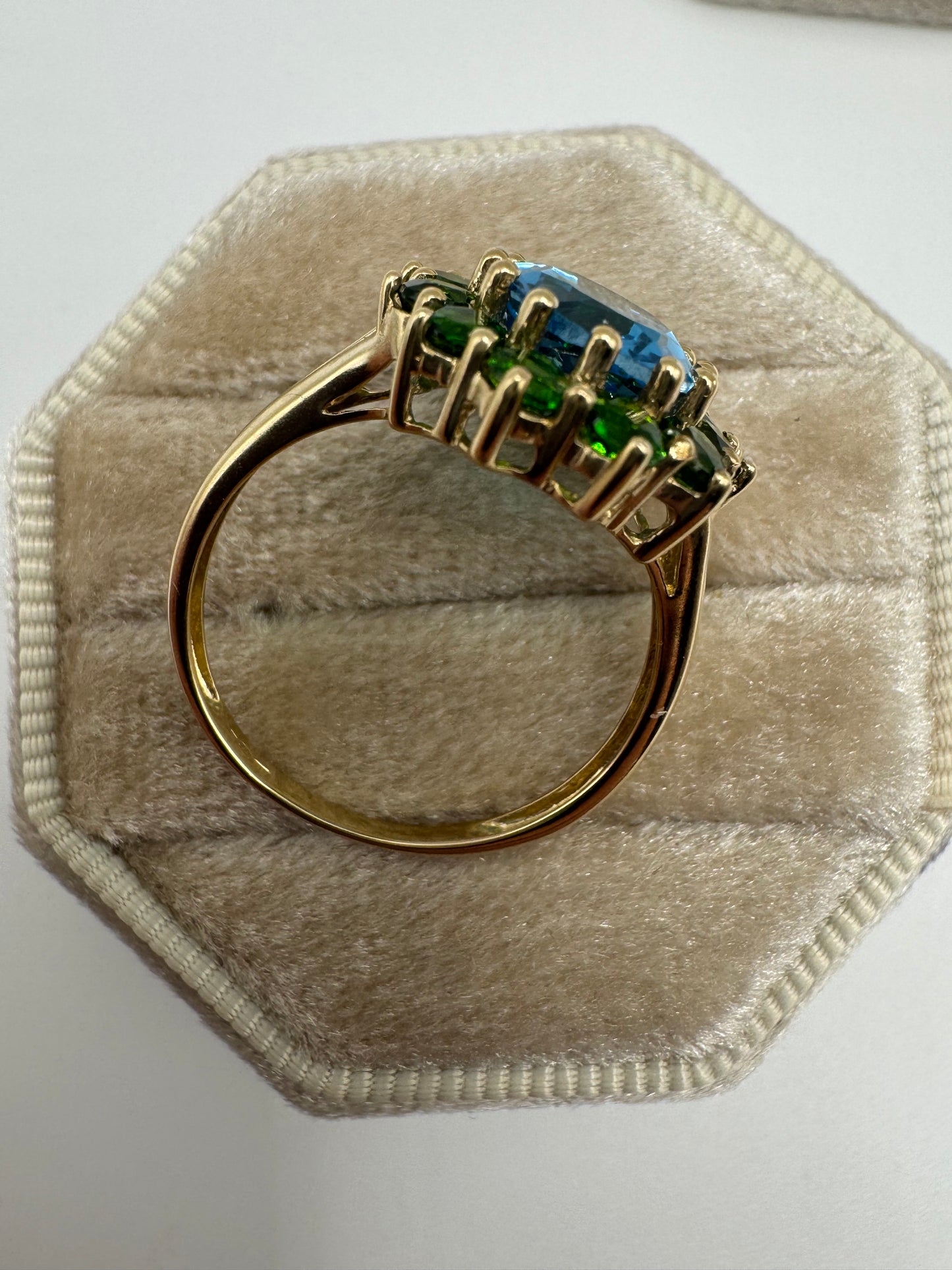 9ct gold topaz and diopside cluster ring