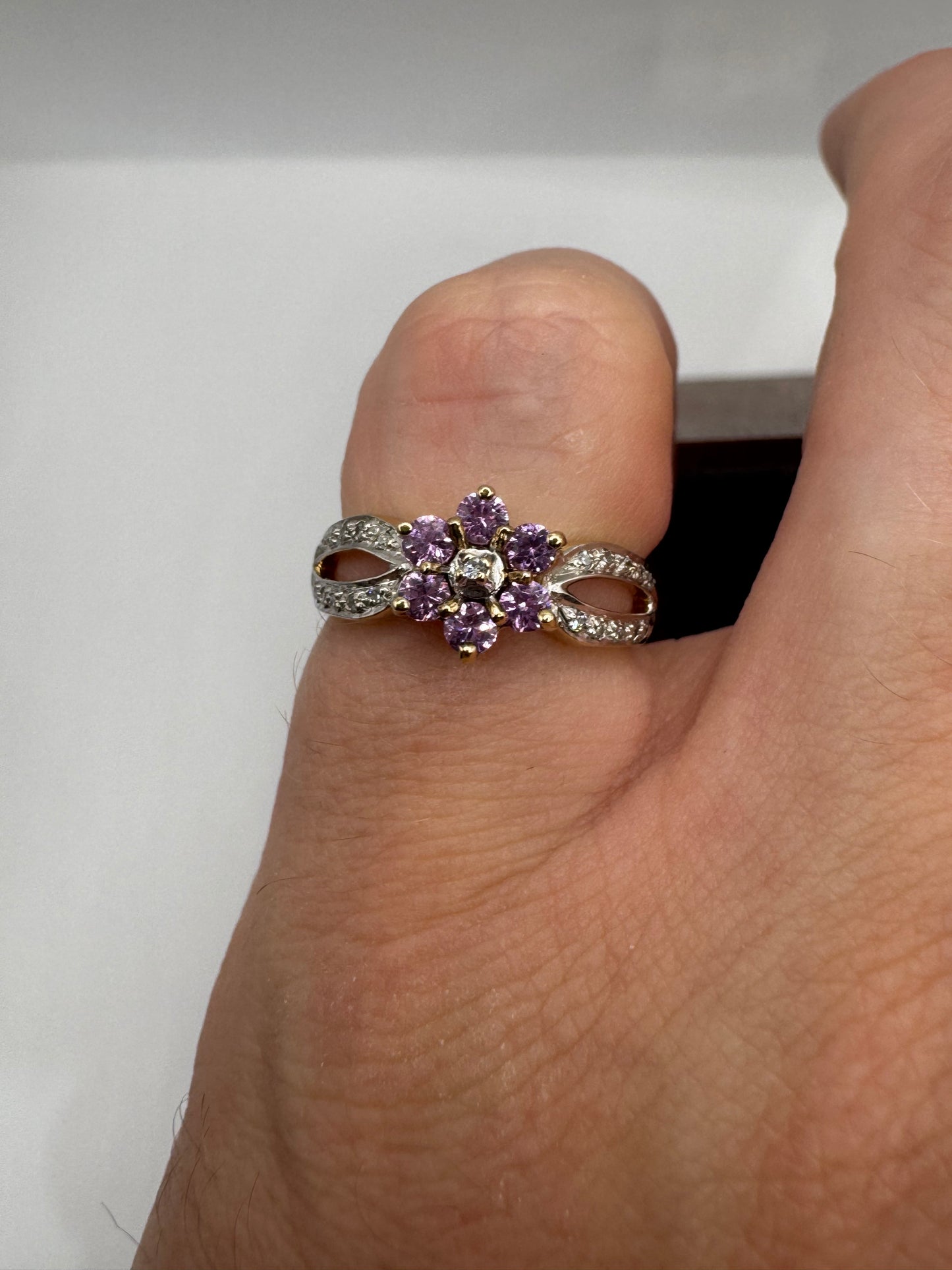 9ct gold pink topaz and diamond ring