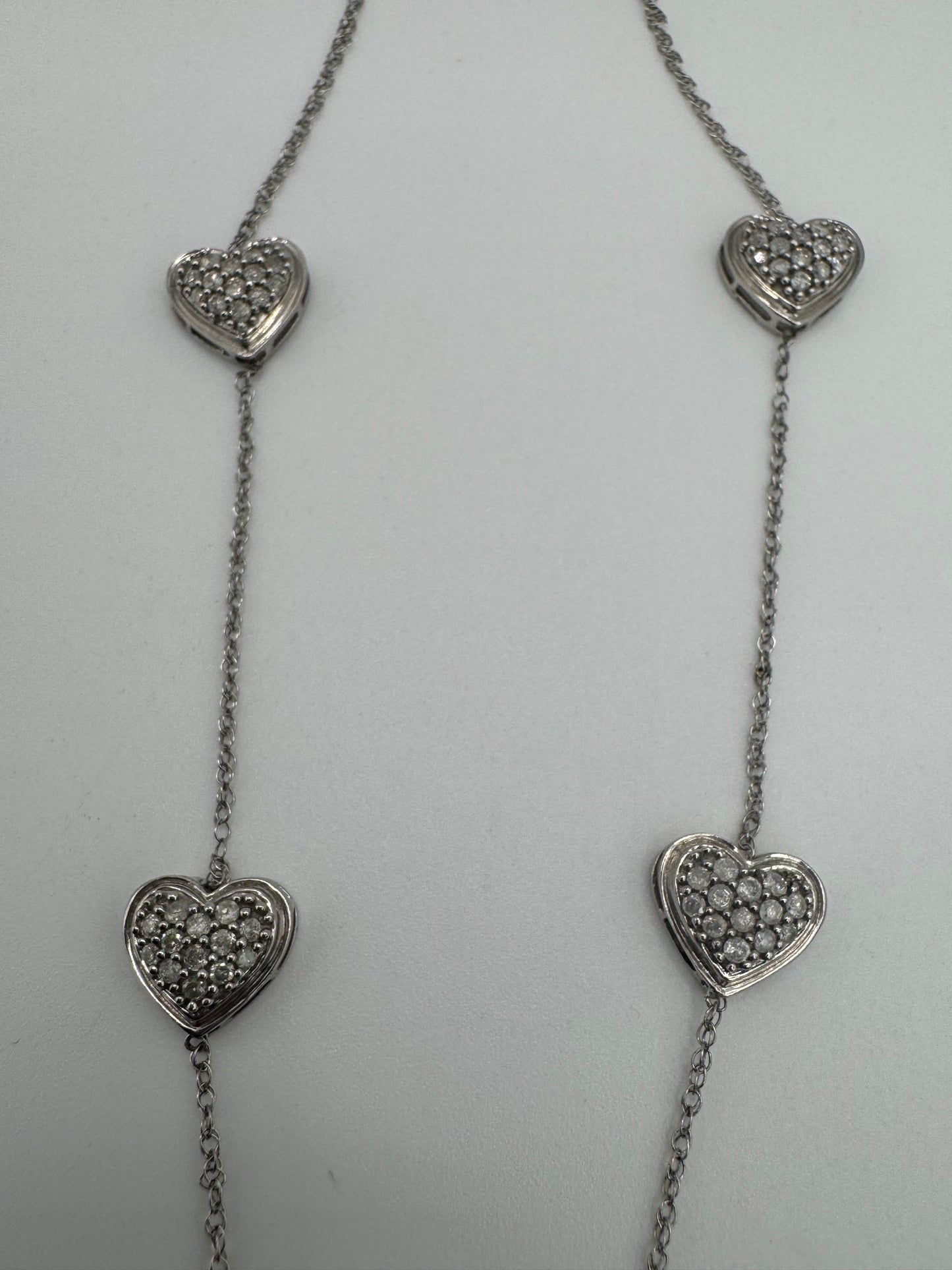 Heavy 9ct white gold diamond heart necklace