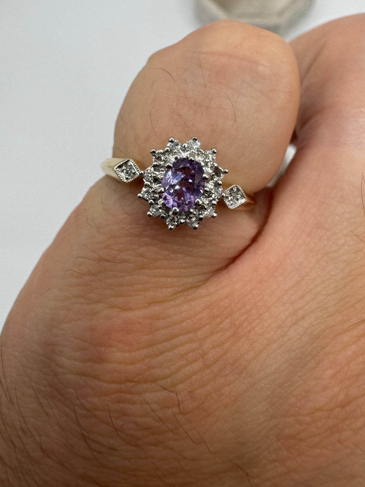 9ct gold amethyst and diamond ring