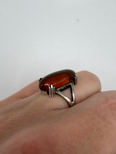 Silver amber ring