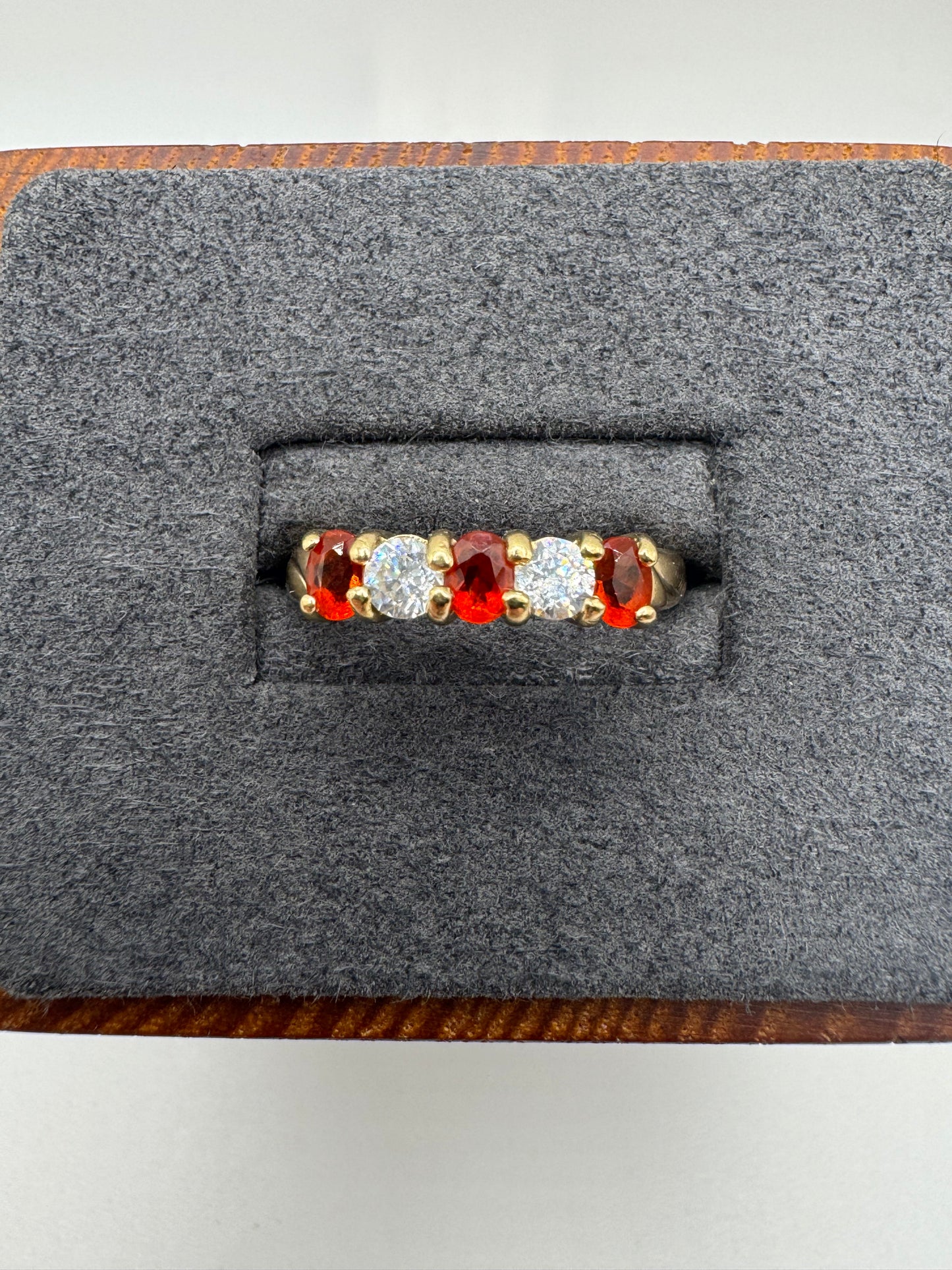 9ct gold fire opal and cz ring