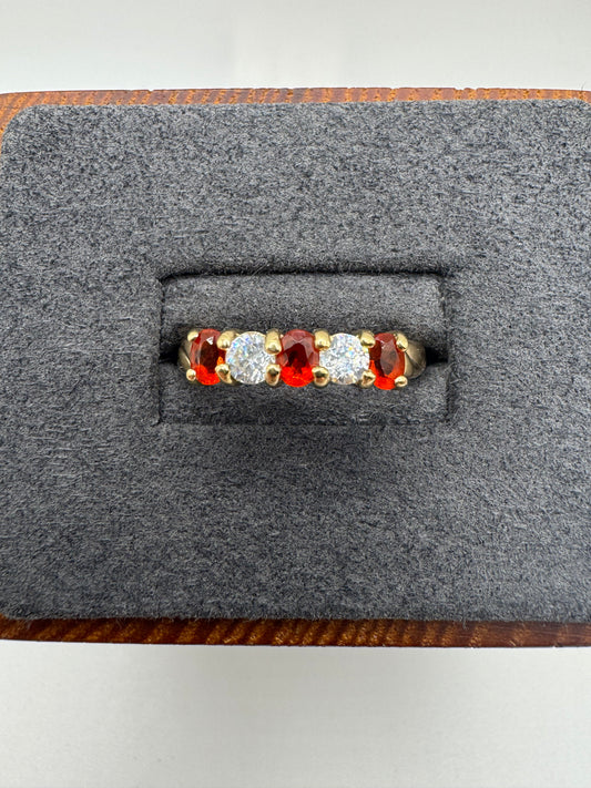 9ct gold fire opal and cz ring
