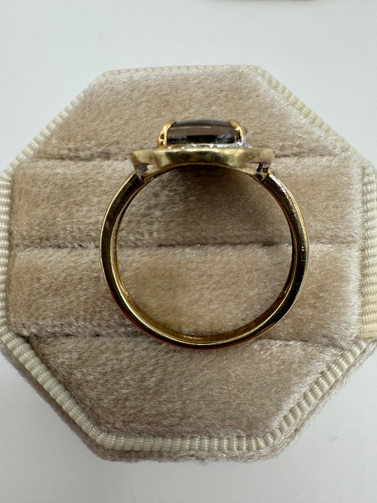 9ct gold ammolite and topaz cluster ring