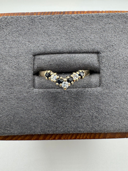 9ct gold sapphire and cz wishbone ring