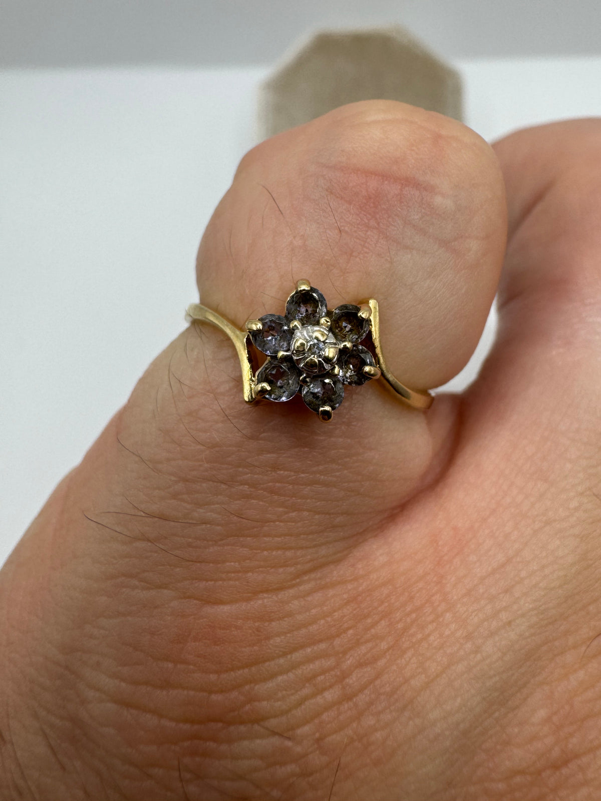 9ct gold iolite and diamond ring