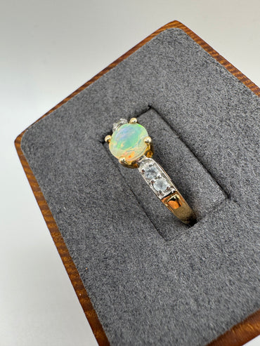 9ct gold opal and zircon ring