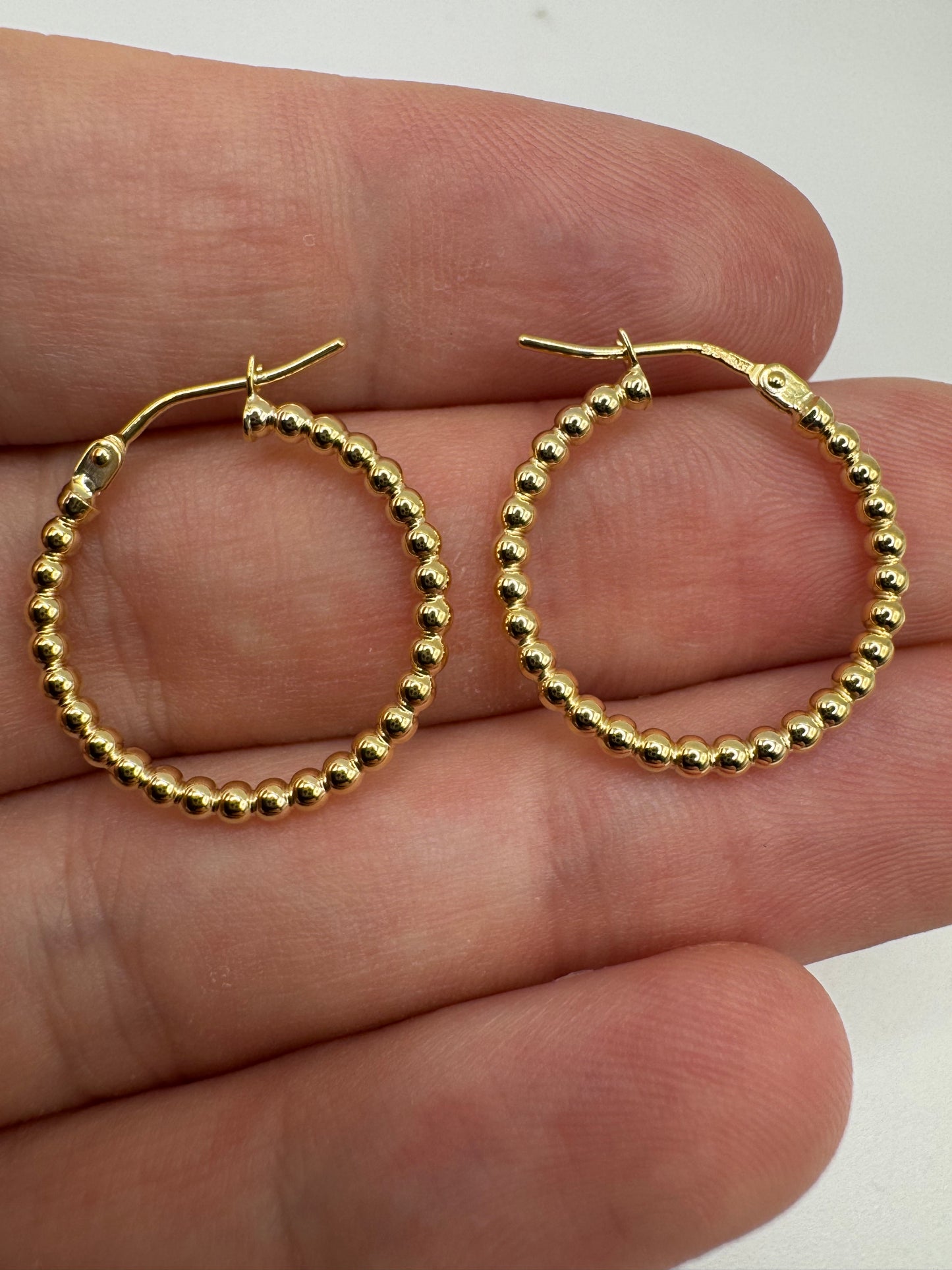 9ct gold 15mm beaded creole earrings
