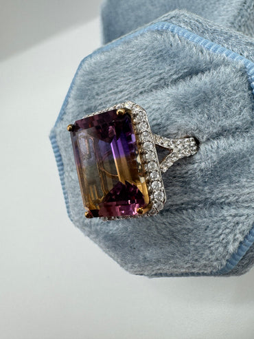 9ct rose gold ametrine and zircon ring