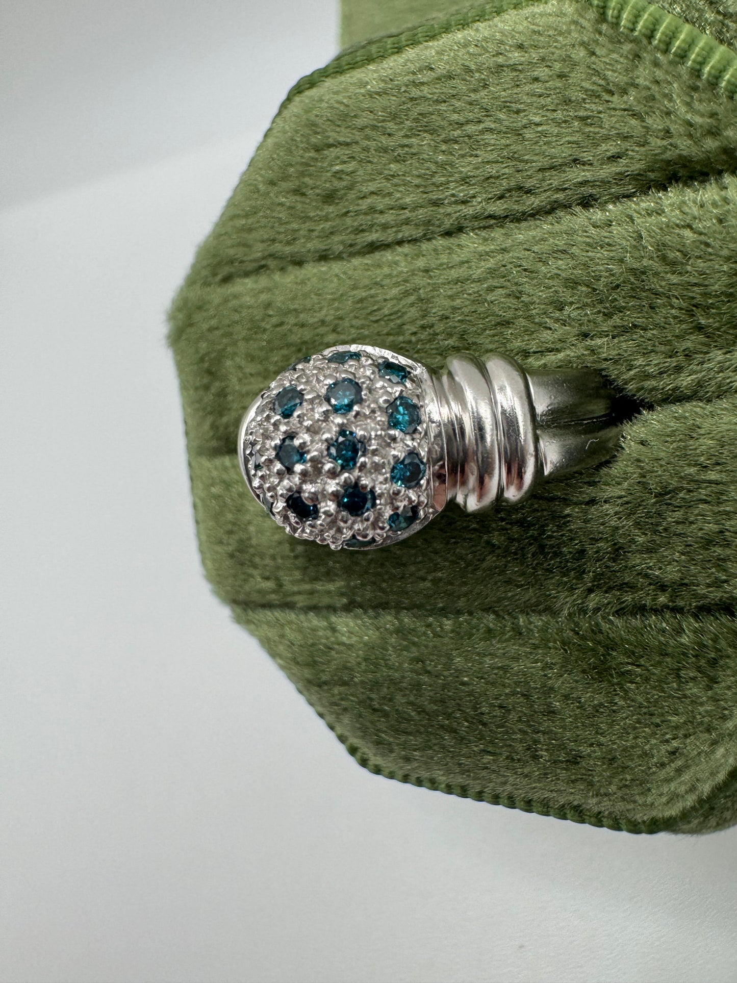 9ct white gold blue and white diamond cluster ring