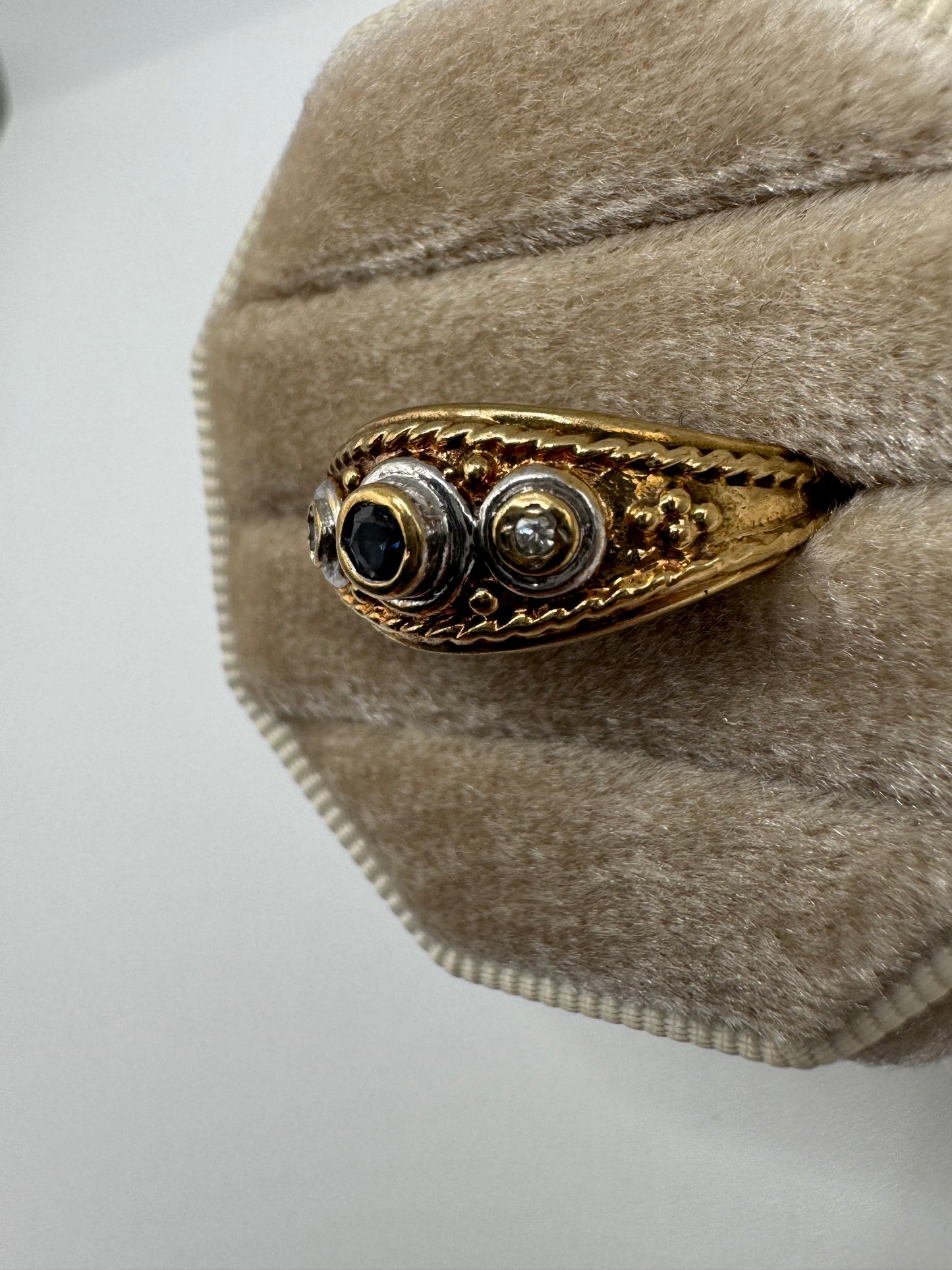 9ct gold sapphire and diamond gypsy ring