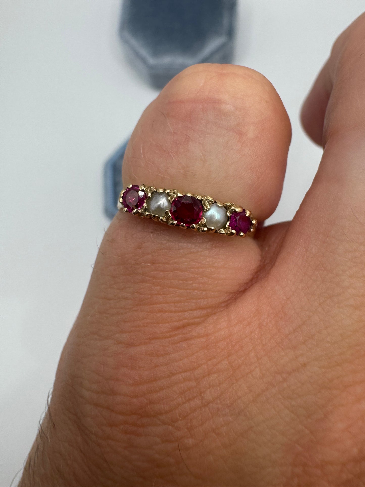 9ct gold ruby and pearl ring