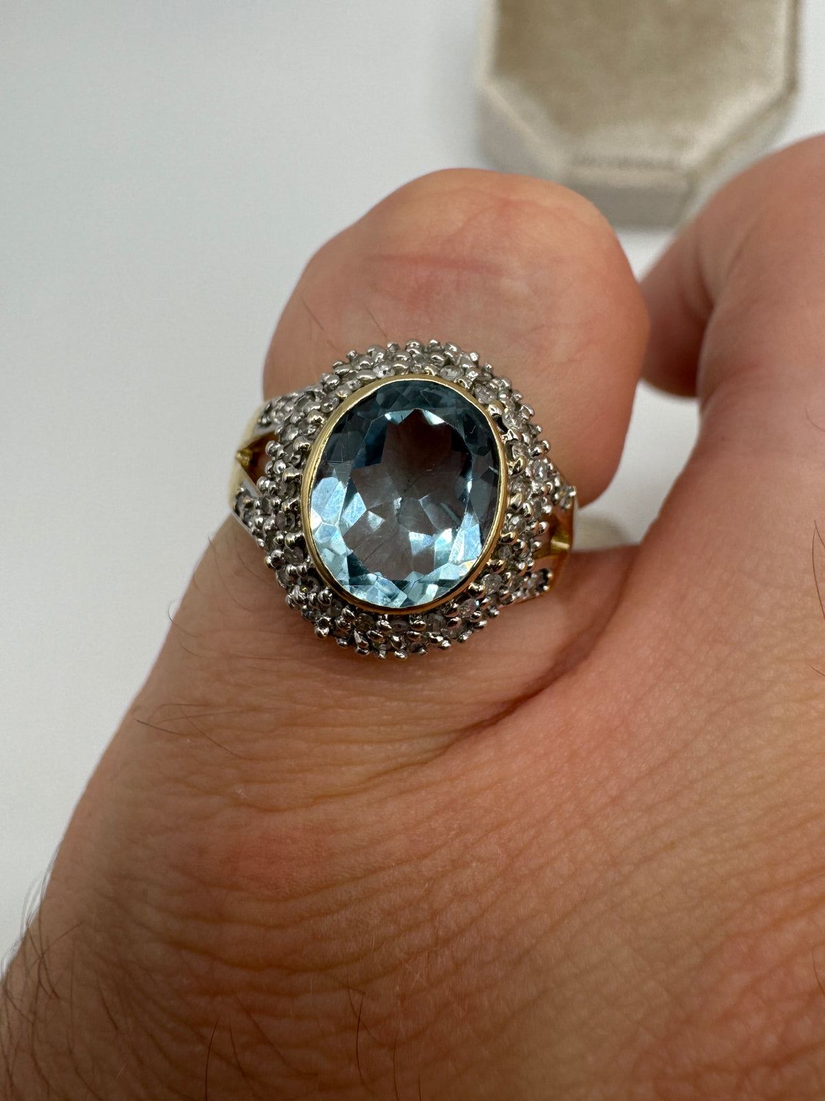 9ct gold blue topaz and diamond ring