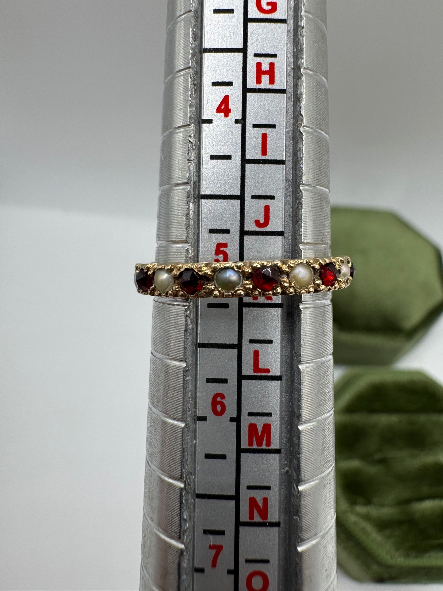 9ct gold garnet and pearl full eternity ring