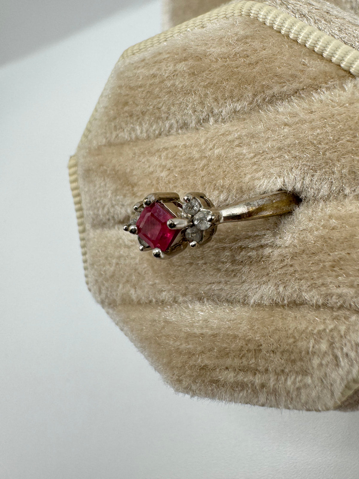 9ct white gold ruby and topaz ring