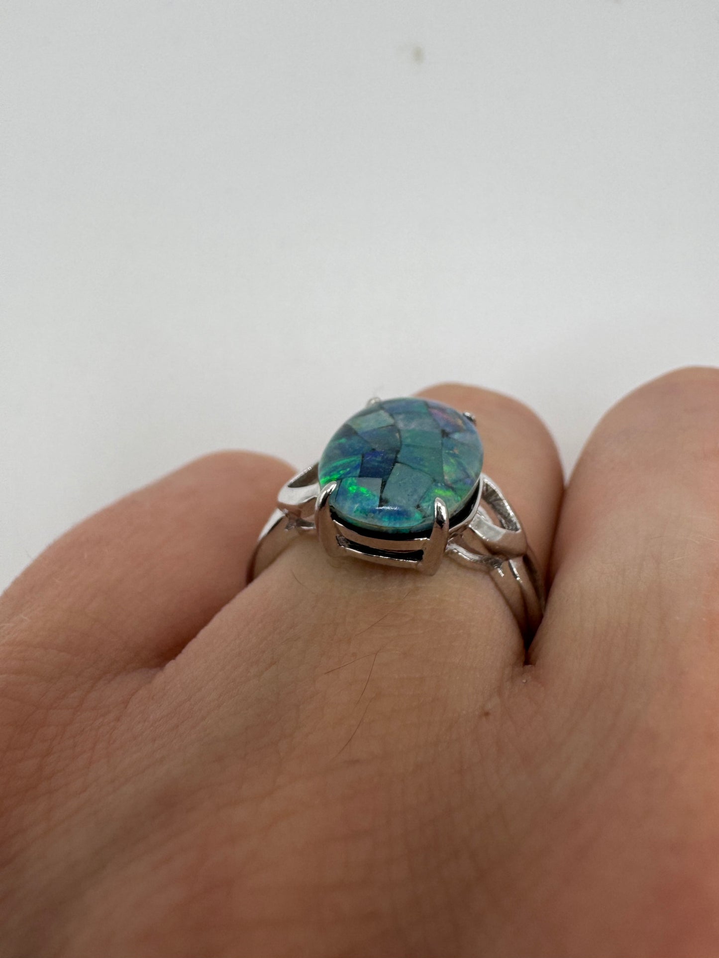 Silver black opal ring