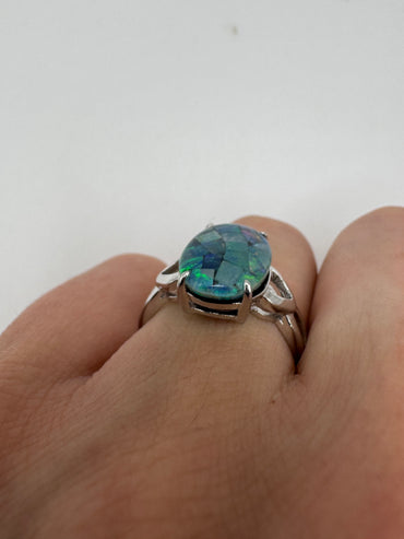 Silver black opal ring