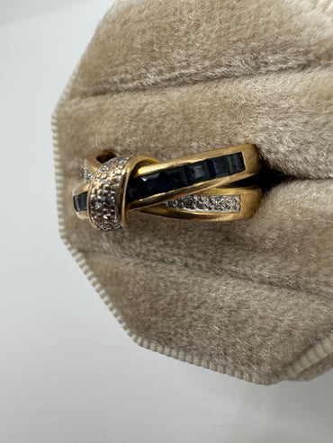 9ct gold sapphire and diamond crossover ring
