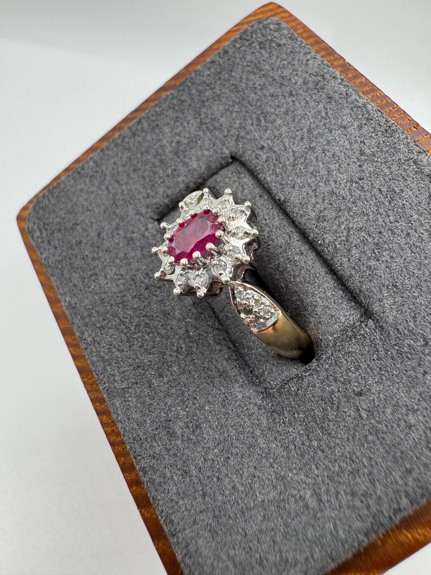 9ct gold ruby and diamond cluster ring