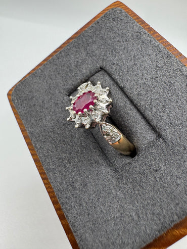 9ct gold ruby and diamond cluster ring