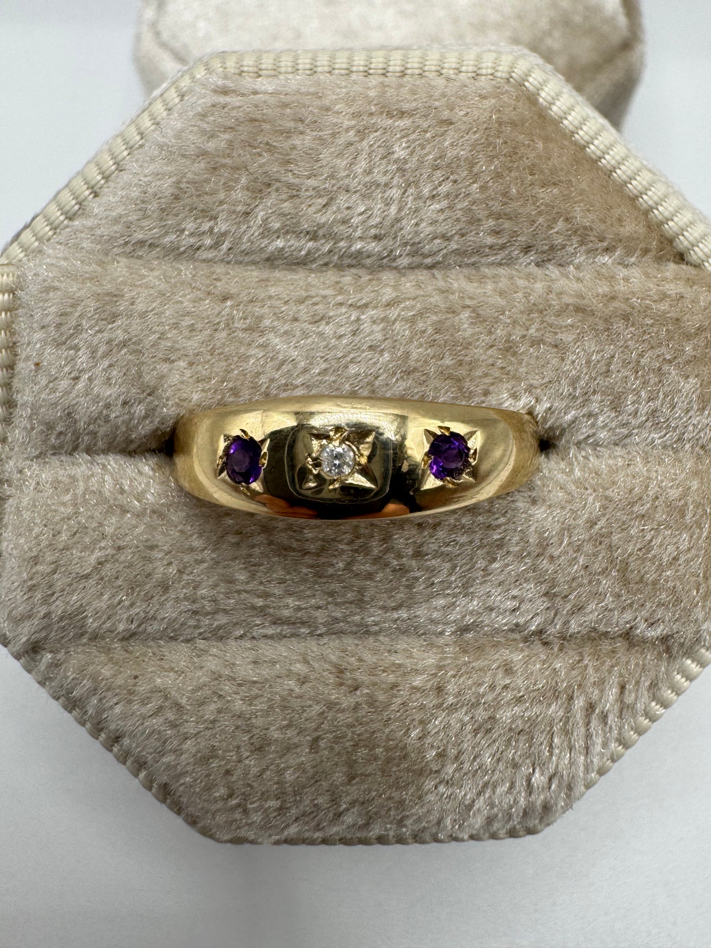 9ct gold amethyst and diamond gypsy ring
