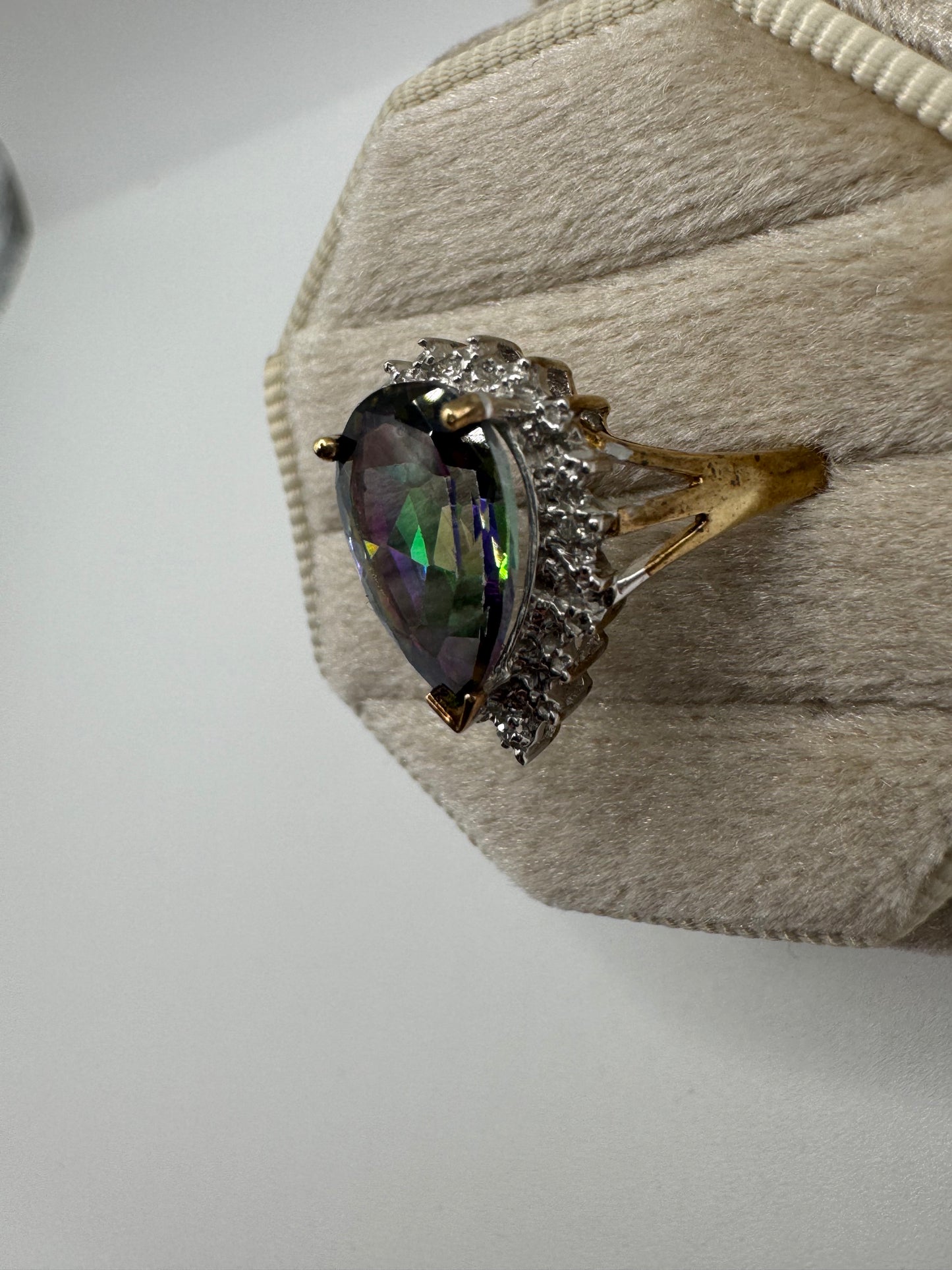 9ct gold mystic topaz and diamond ring