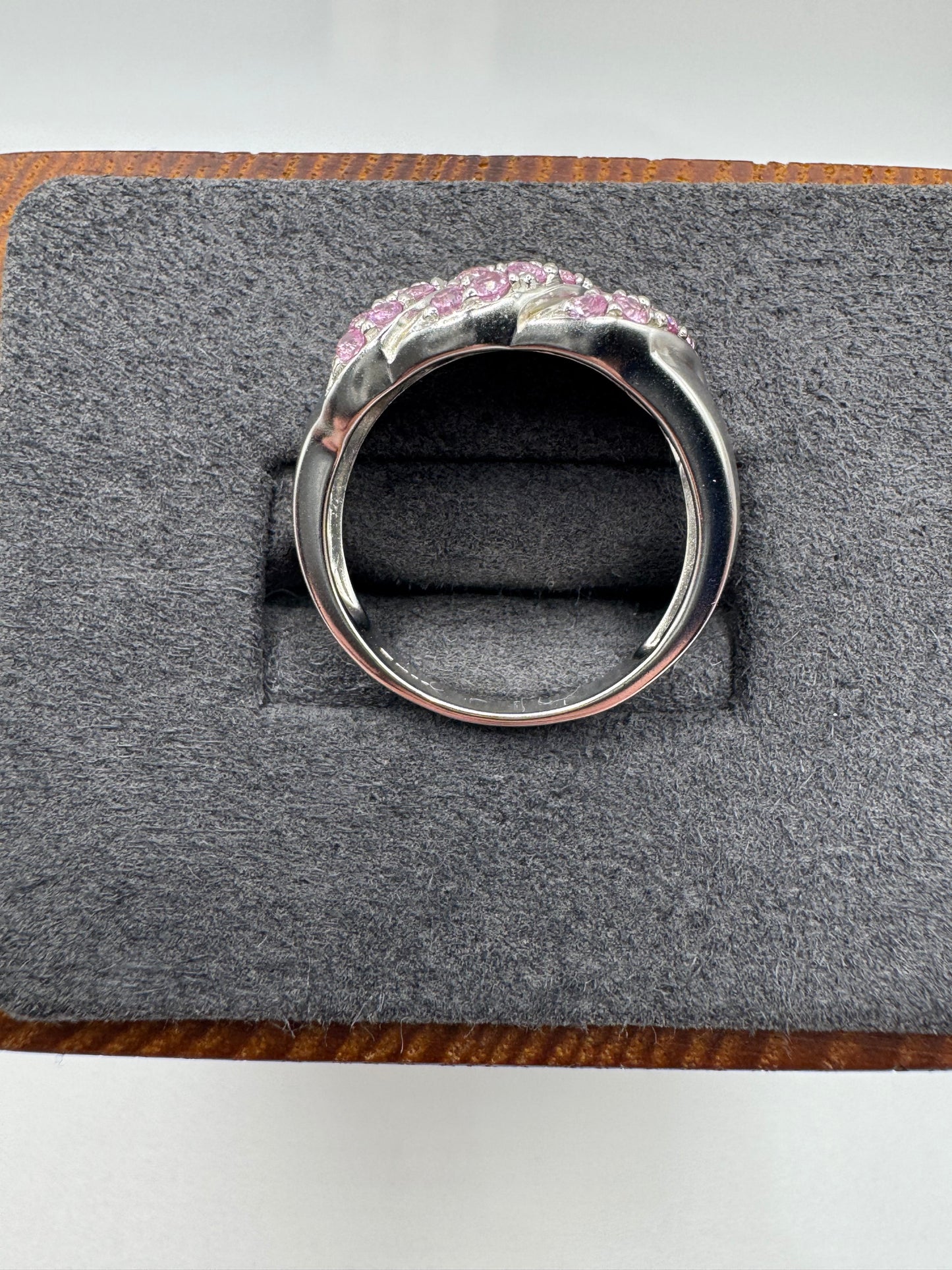 9ct white gold pink sapphire cluster ring