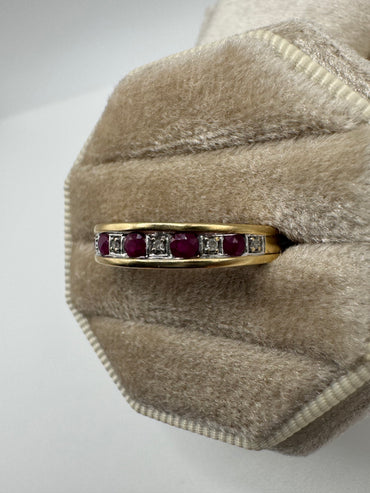 9ct gold ruby and diamond half eternity ring
