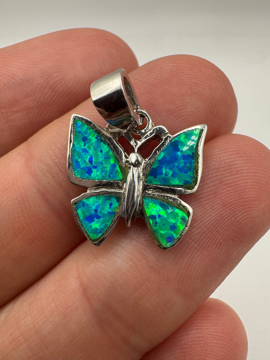Silver black opal butterfly pendant