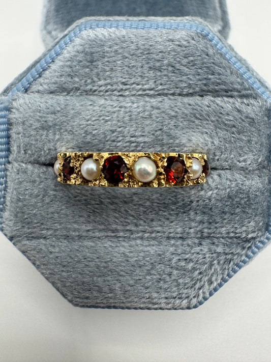 9ct gold garnet and pearl full eternity ring