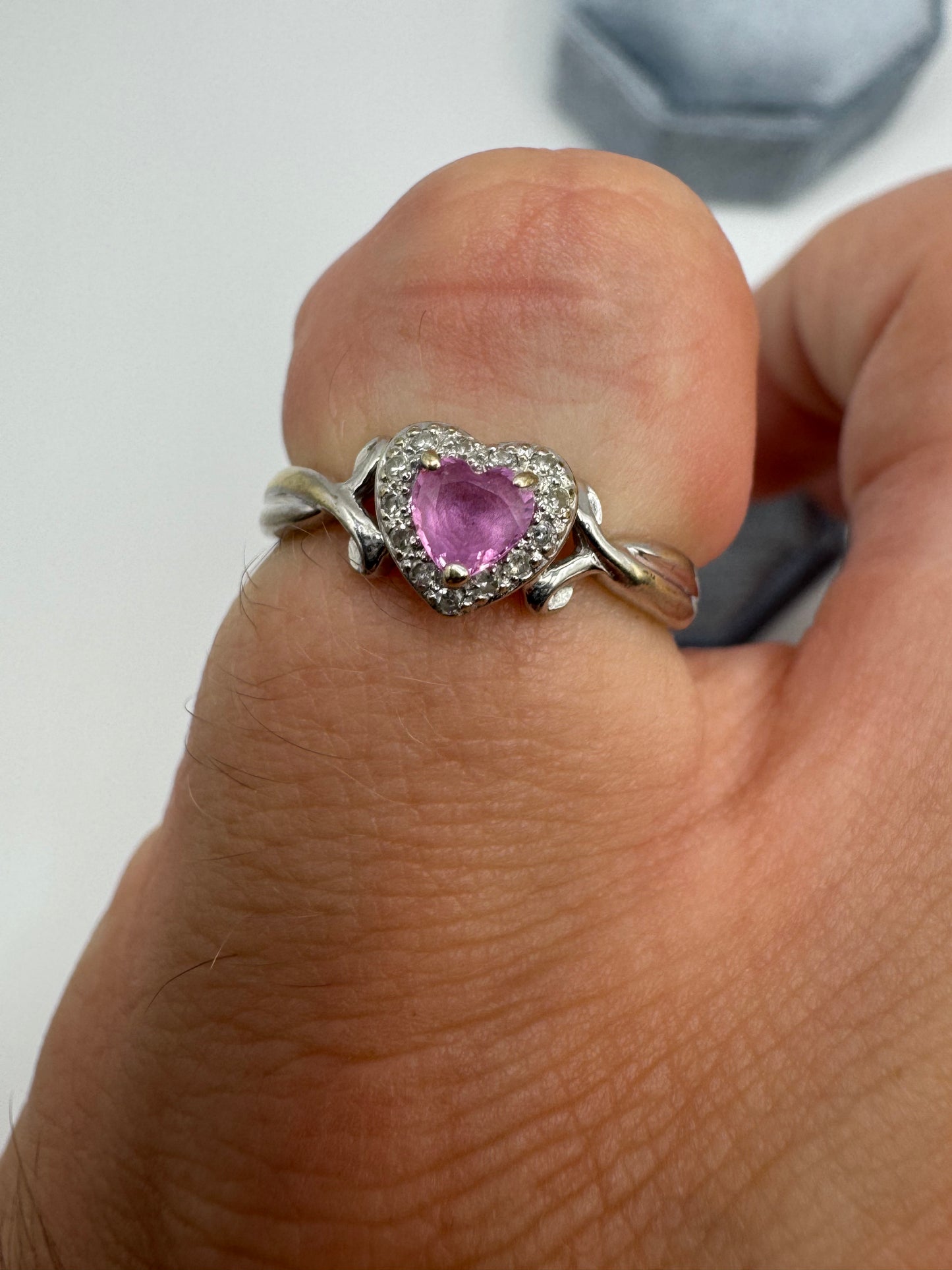 9ct white gold pink sapphire and diamond heart ring