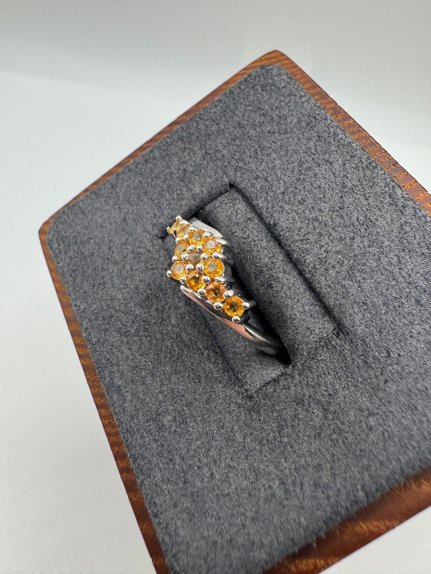 9ct white gold orange sapphire cluster ring