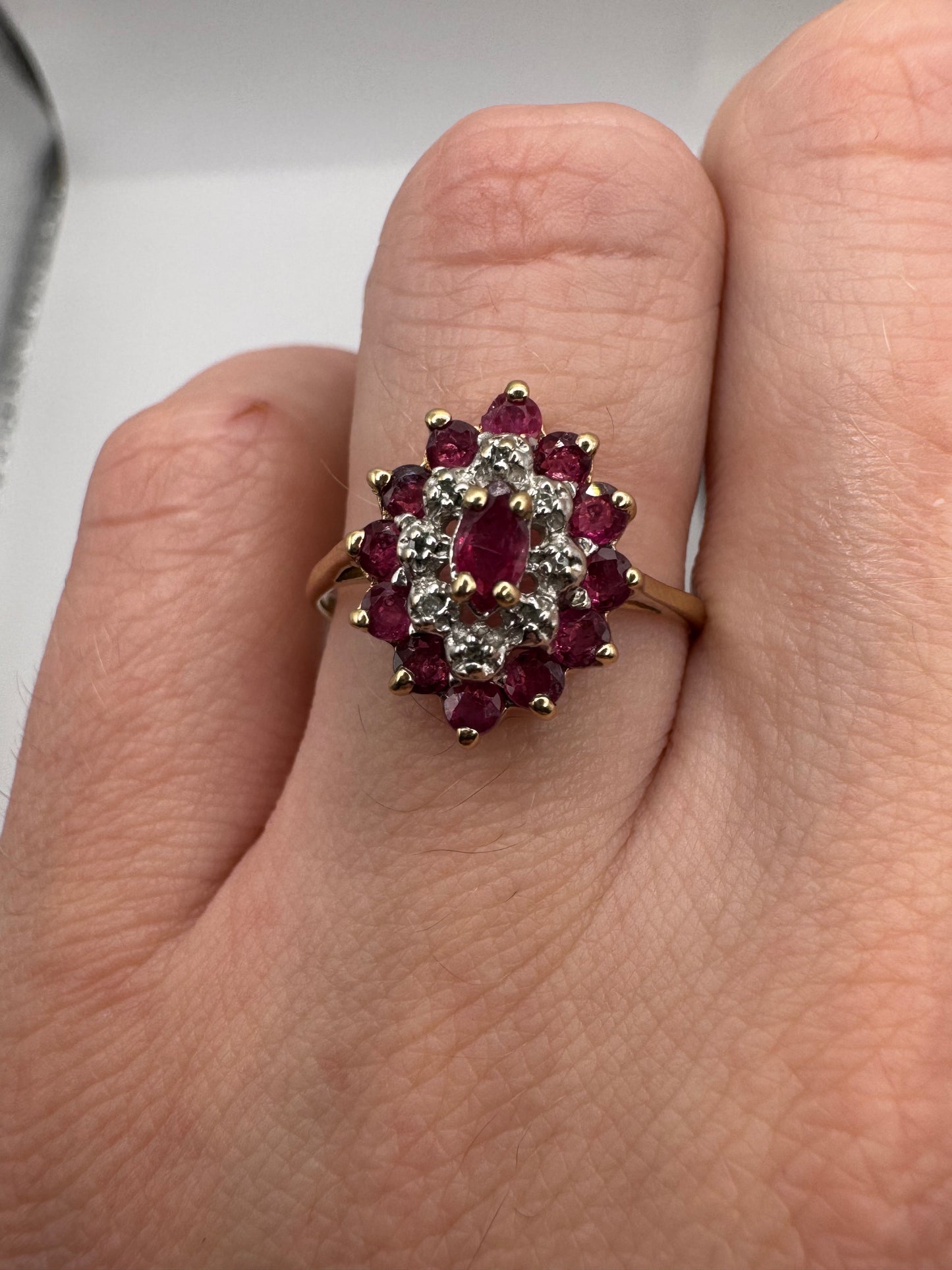 9ct gold ruby and diamond cluster ring