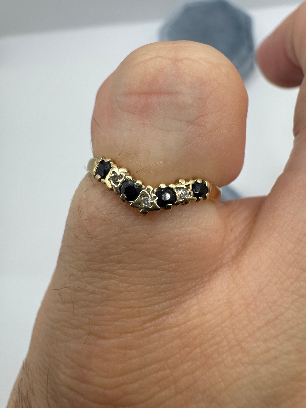 9ct gold sapphire and diamond wishbone ring