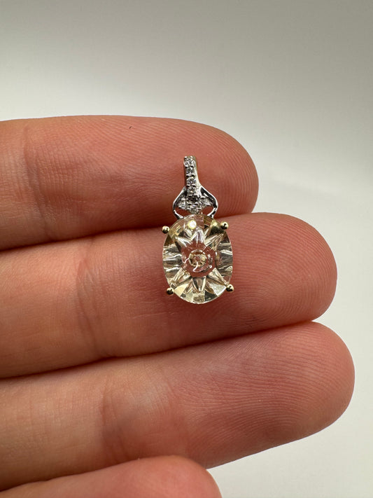 9ct gold Glen Lehrer quartz and diamond pendant
