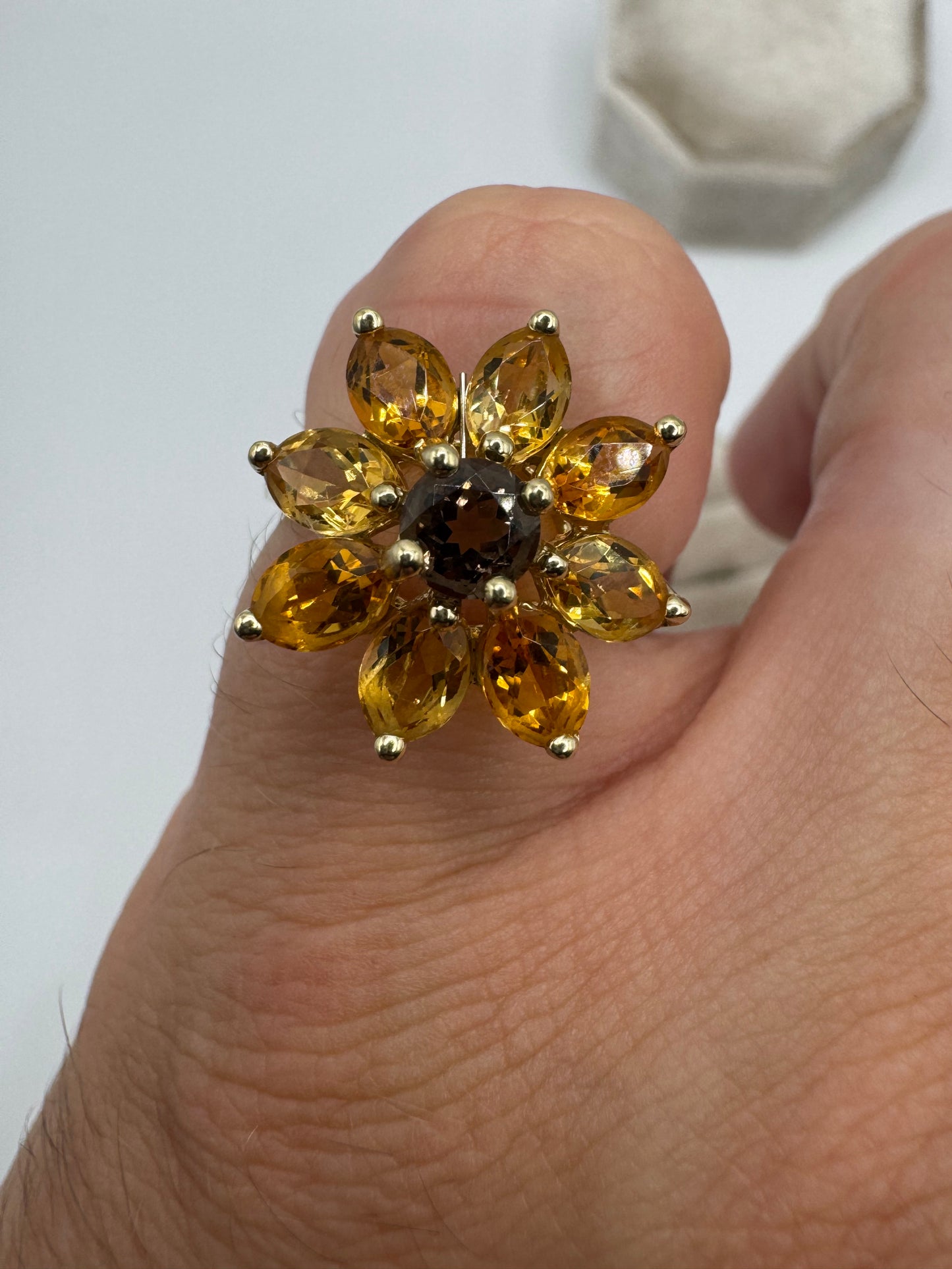 9ct gold Smokey quartz and citrine cluster ring