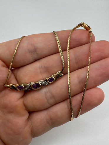 Heavy 9ct gold amethyst and diamond necklace (15”)
