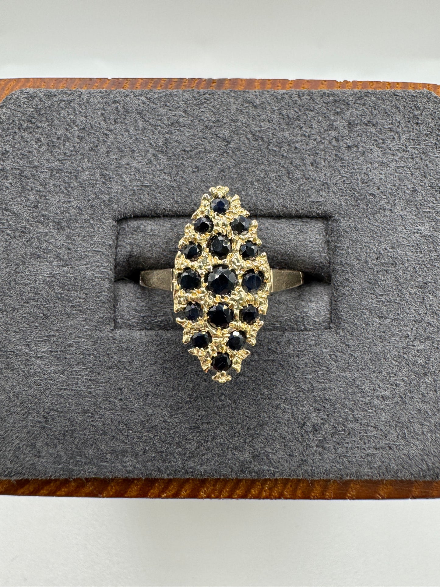 9ct gold sapphire Navette ring