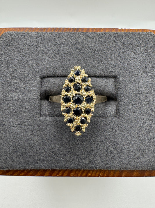 9ct gold sapphire Navette ring