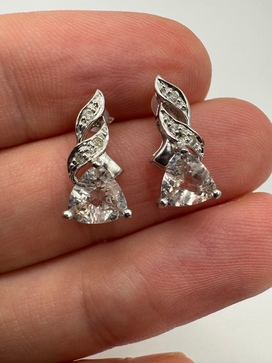 9ct white gold pale morganite and diamond earrings