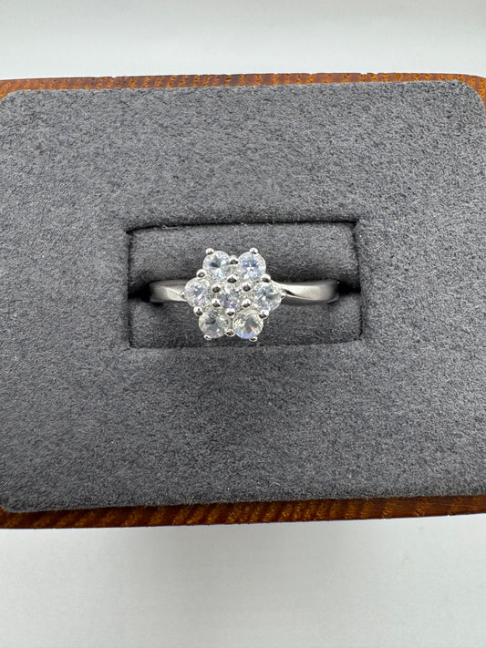 9ct white gold rainbow moonstone cluster ring