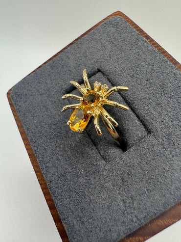 9ct gold citrine and diamond spider ring