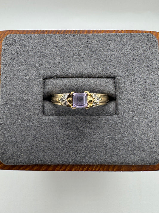 9ct gold amethyst and diamond ring
